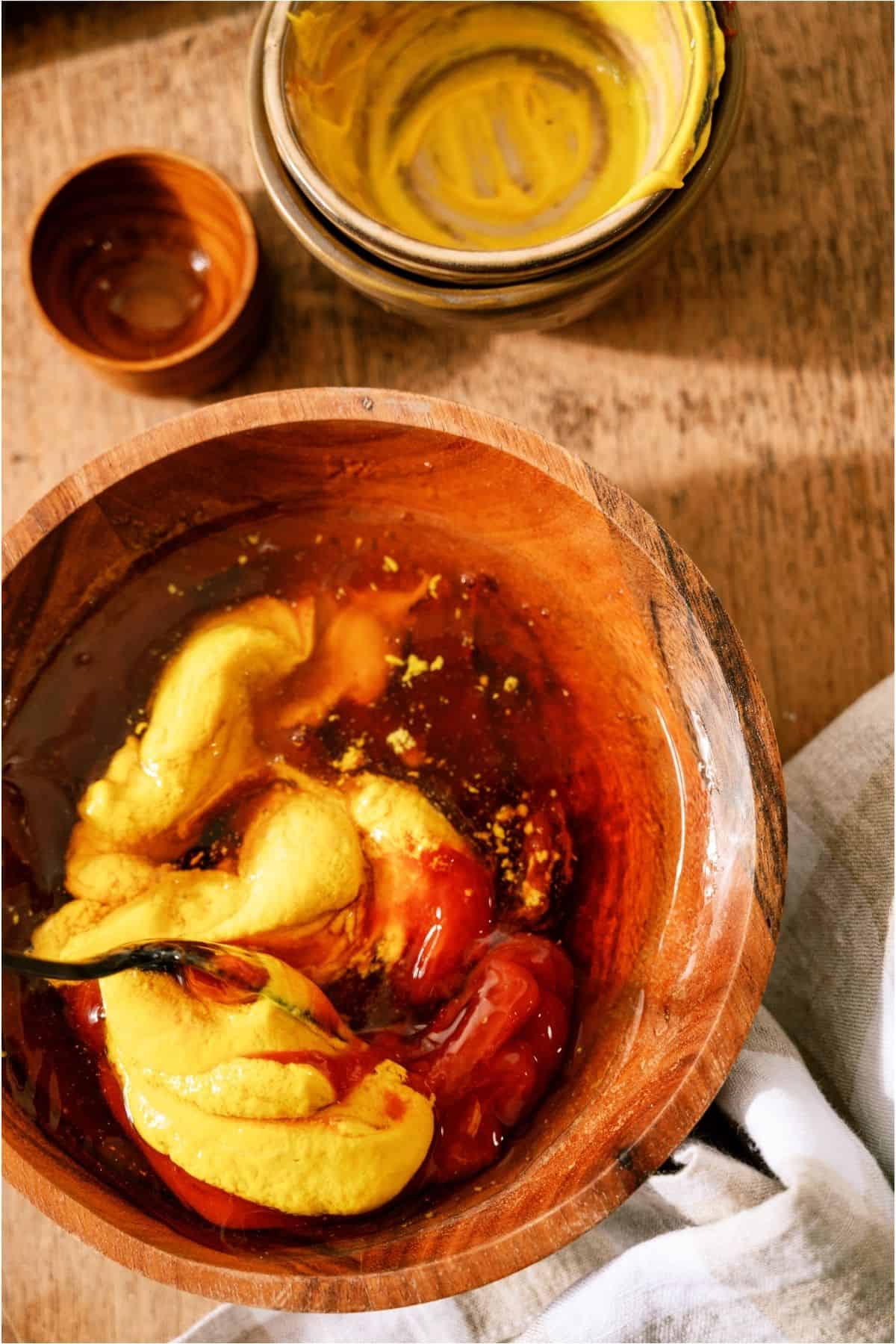 Ingredients for homemade BBQ sauce in a bowl.
