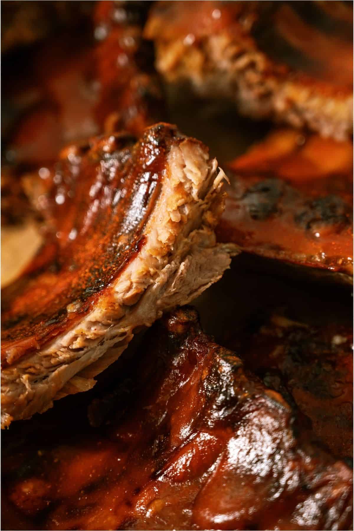 Close up of Easy Smoked BBQ Ribs.