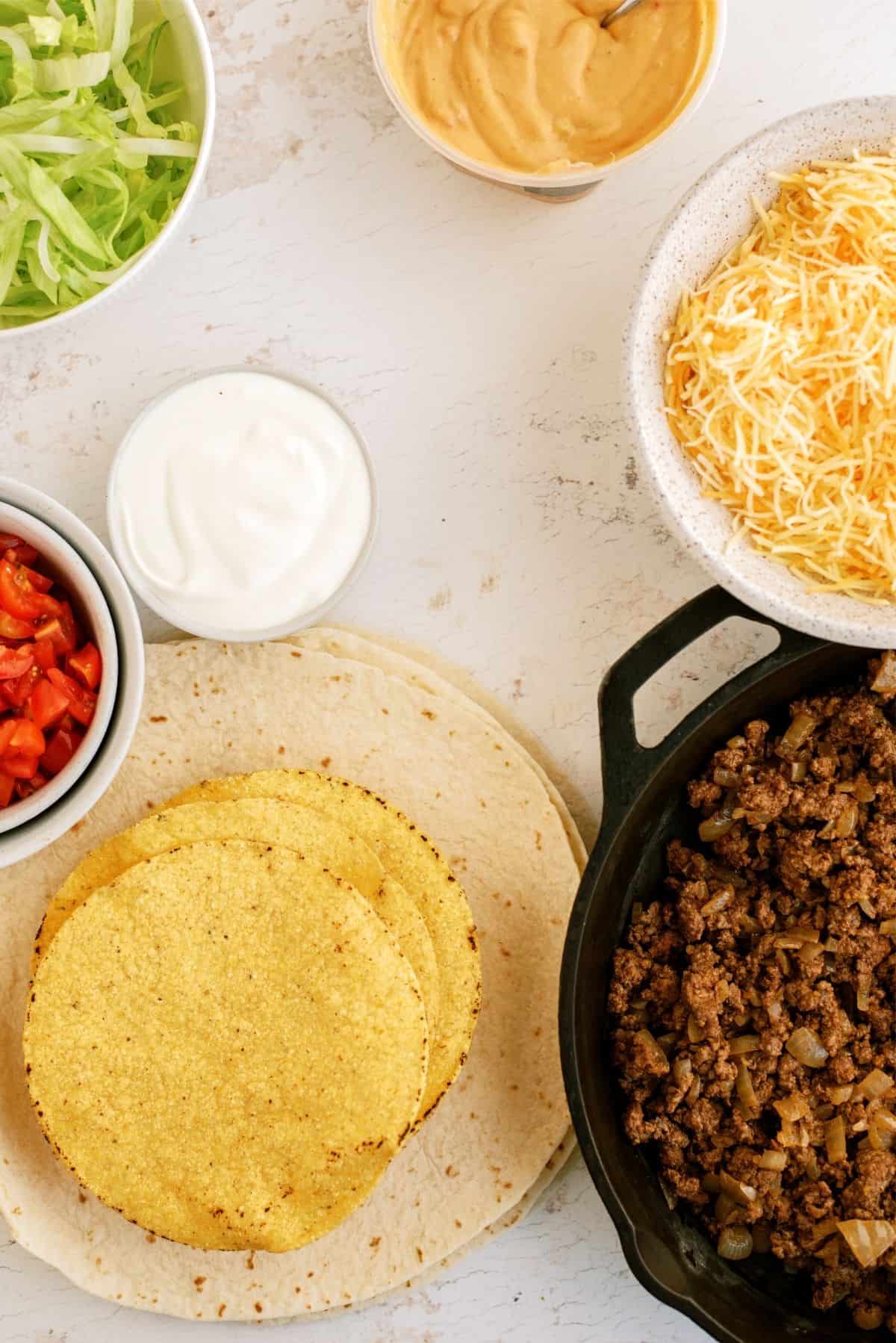 Ingredients for Homemade Ground Beef Crunchwrap Supreme