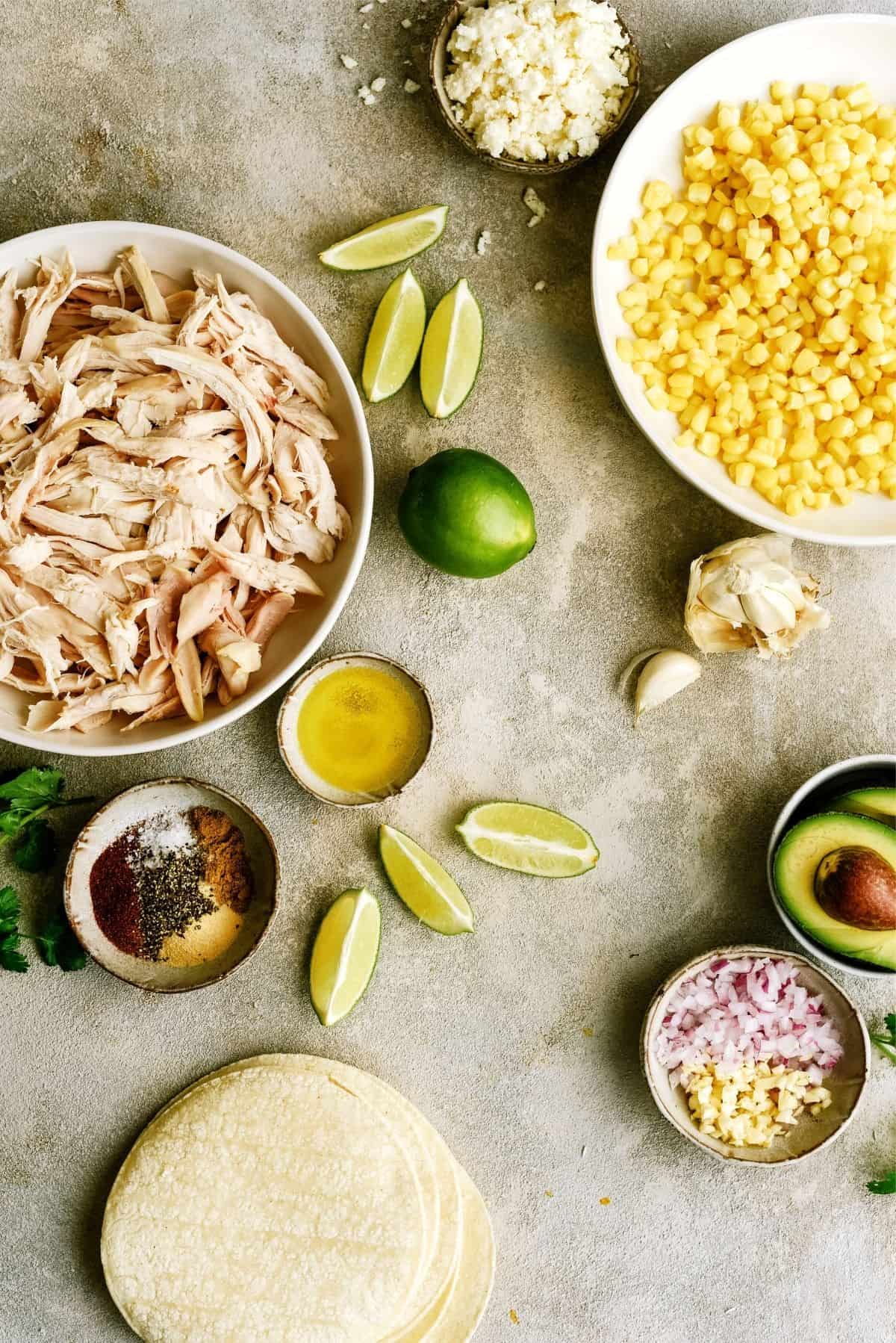 Ingredients needed to make Mexican Street Corn Chicken Tacos