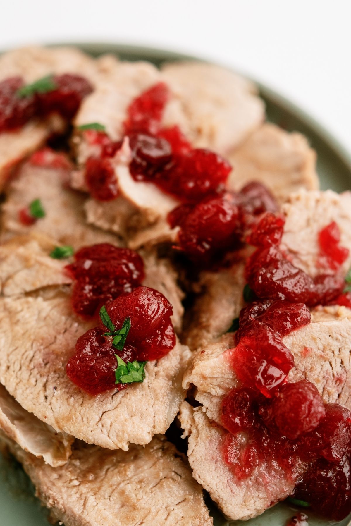 Close up of Slow Cooker Cranberry Pork Loin on a plate