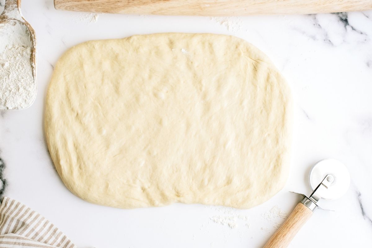 Dough rolled out into a rectangle