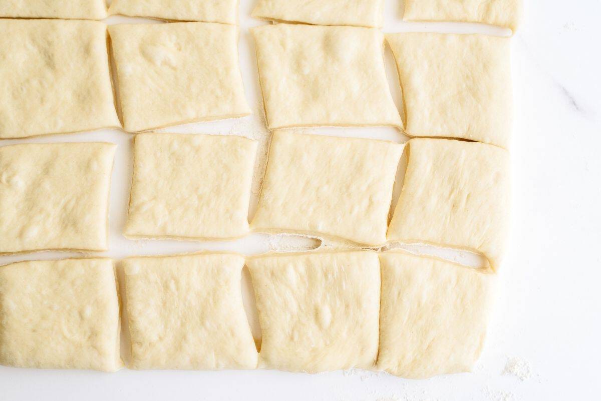 Dough cut into squares