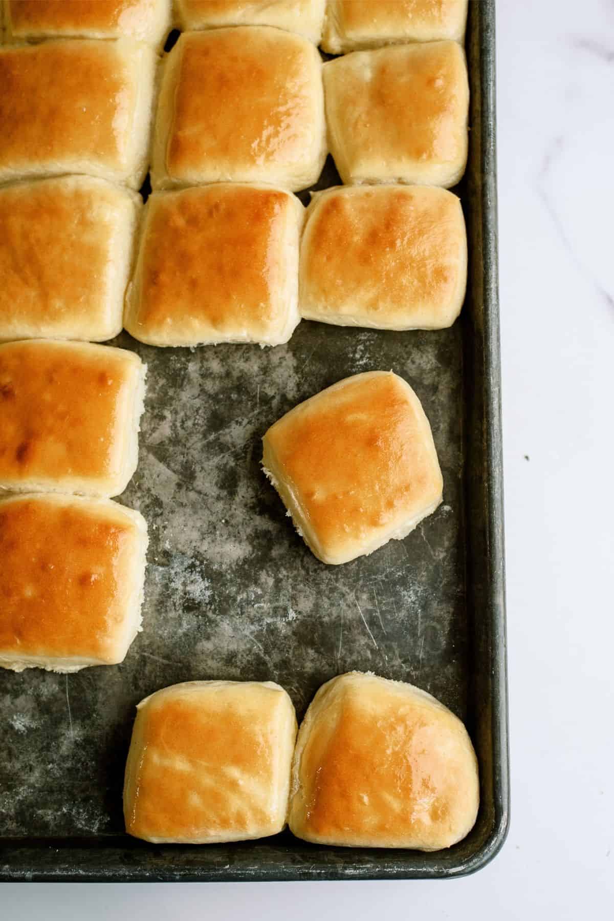 Texas Roadhouse Rolls Copycat on a baking sheet