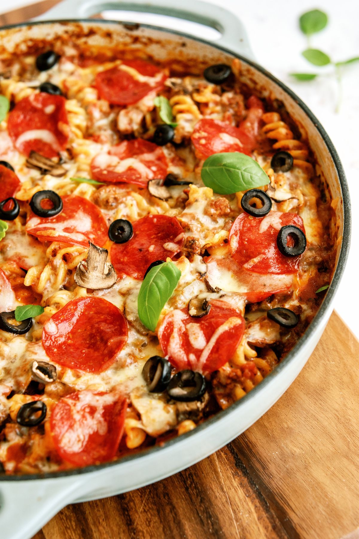 Cheesy Pizza Pasta Casserole Recipe  in pan