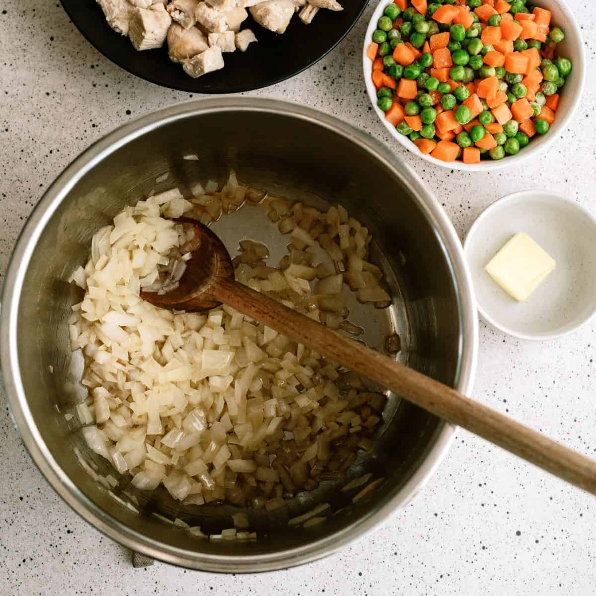 Onions being sauteed in the Instant Pot