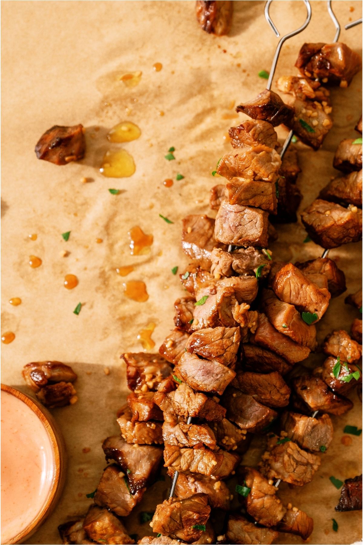 Several skewers of Korean BBQ Beef.