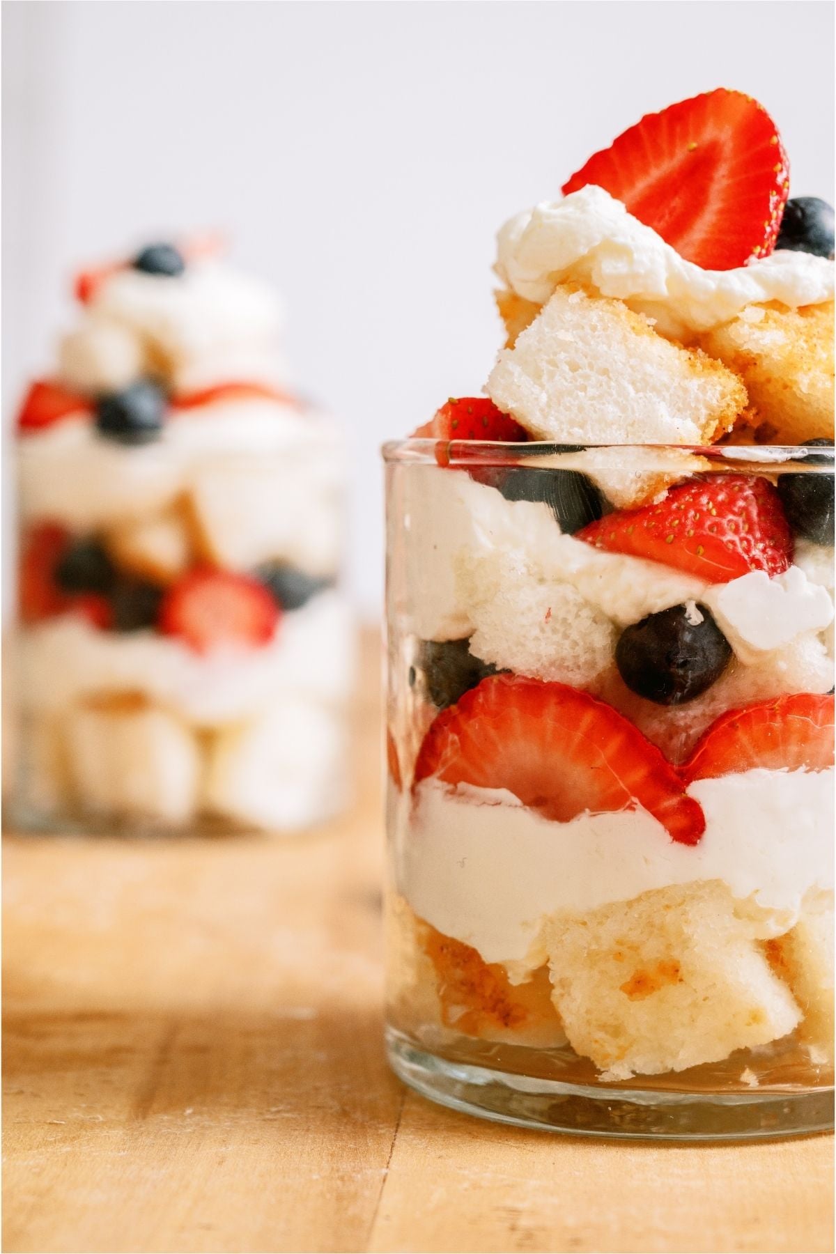 2 Patriotic Berry Trifles in glass cups.