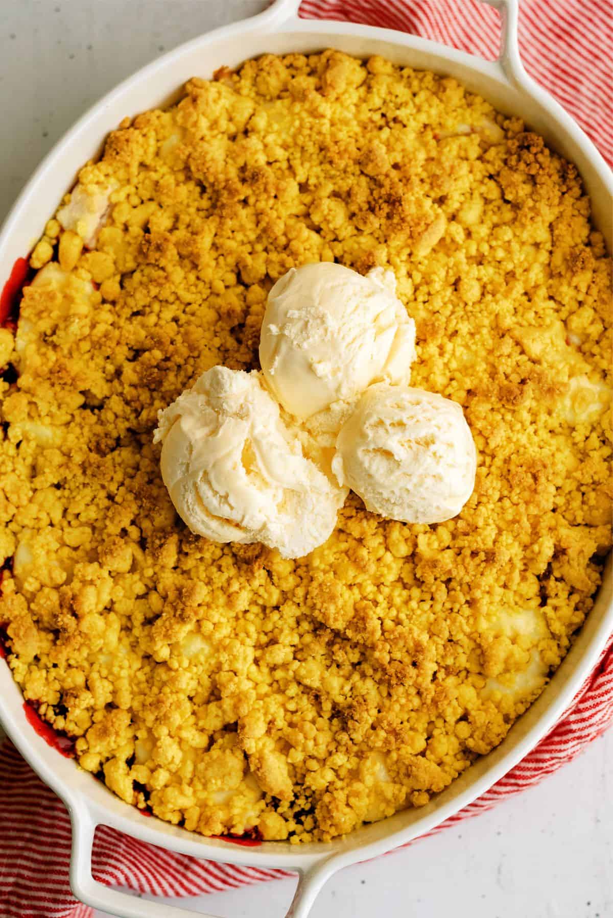 Cherry Cheesecake Dump Cake Recipe (4 Ingredients) in baking dish