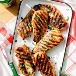 Mom's Grilled 7up Chicken on a white platter.