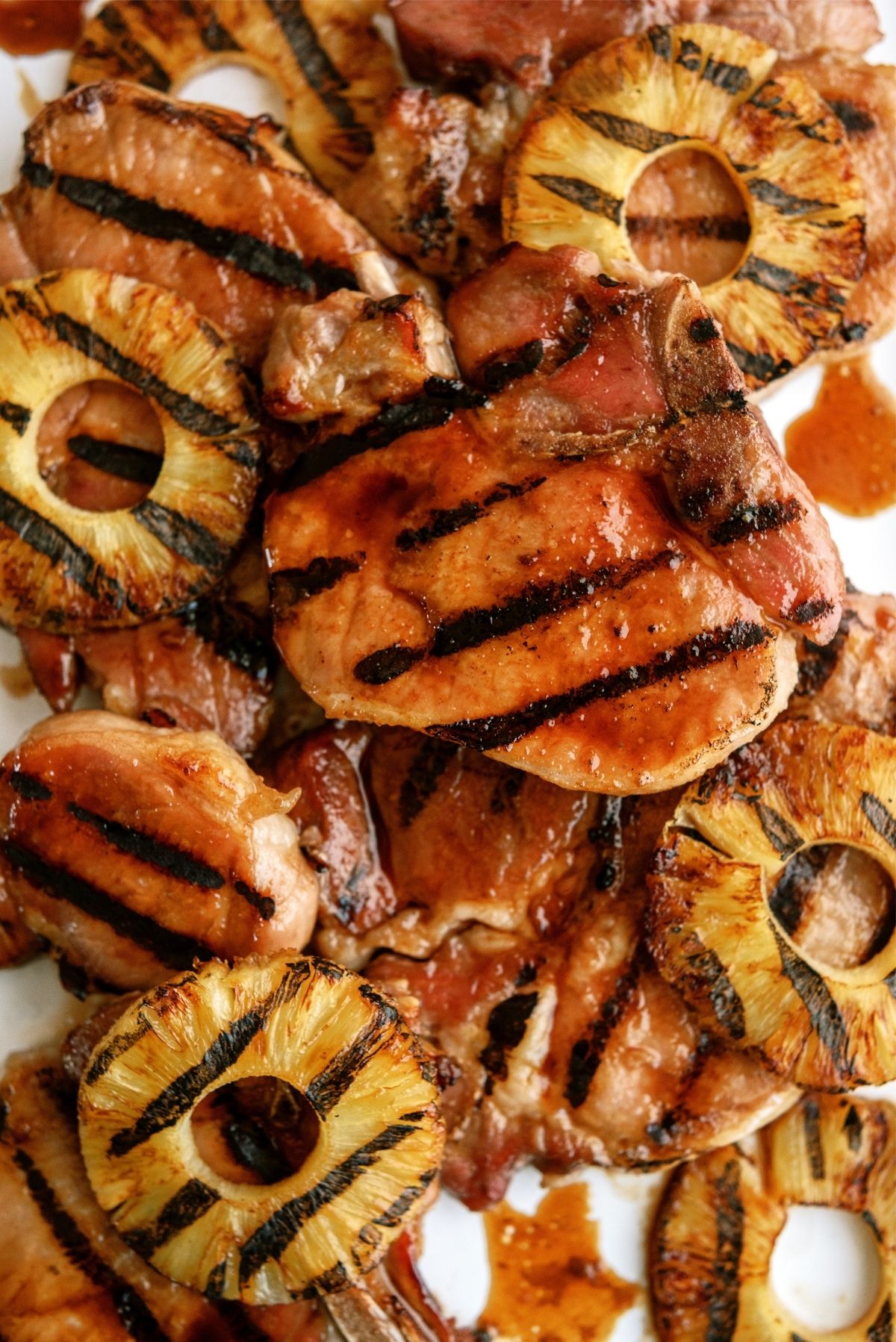 Close up of Grilled Hawaiian Pineapple Pork Chops