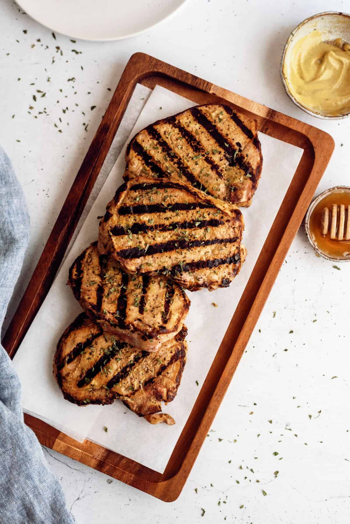 Pan with Grilled Honey Mustard Pork Chops stacked