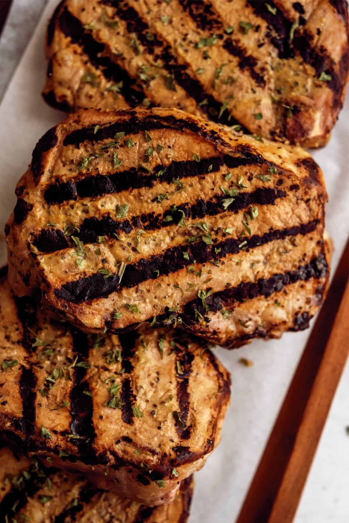 Grilled Honey Mustard Pork Chops on a sheet pan