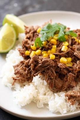 slow cooker barbacoa beef with corn and rice