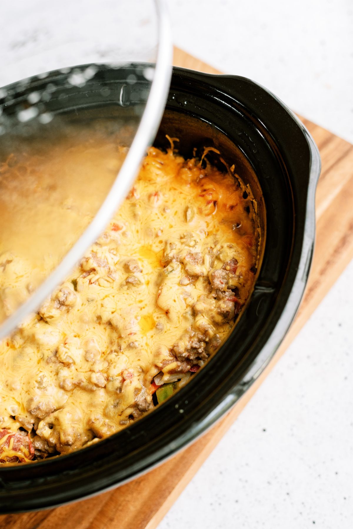 Slow Cooker Mexican Hamburger Hashbrown Casserole in slow cooker