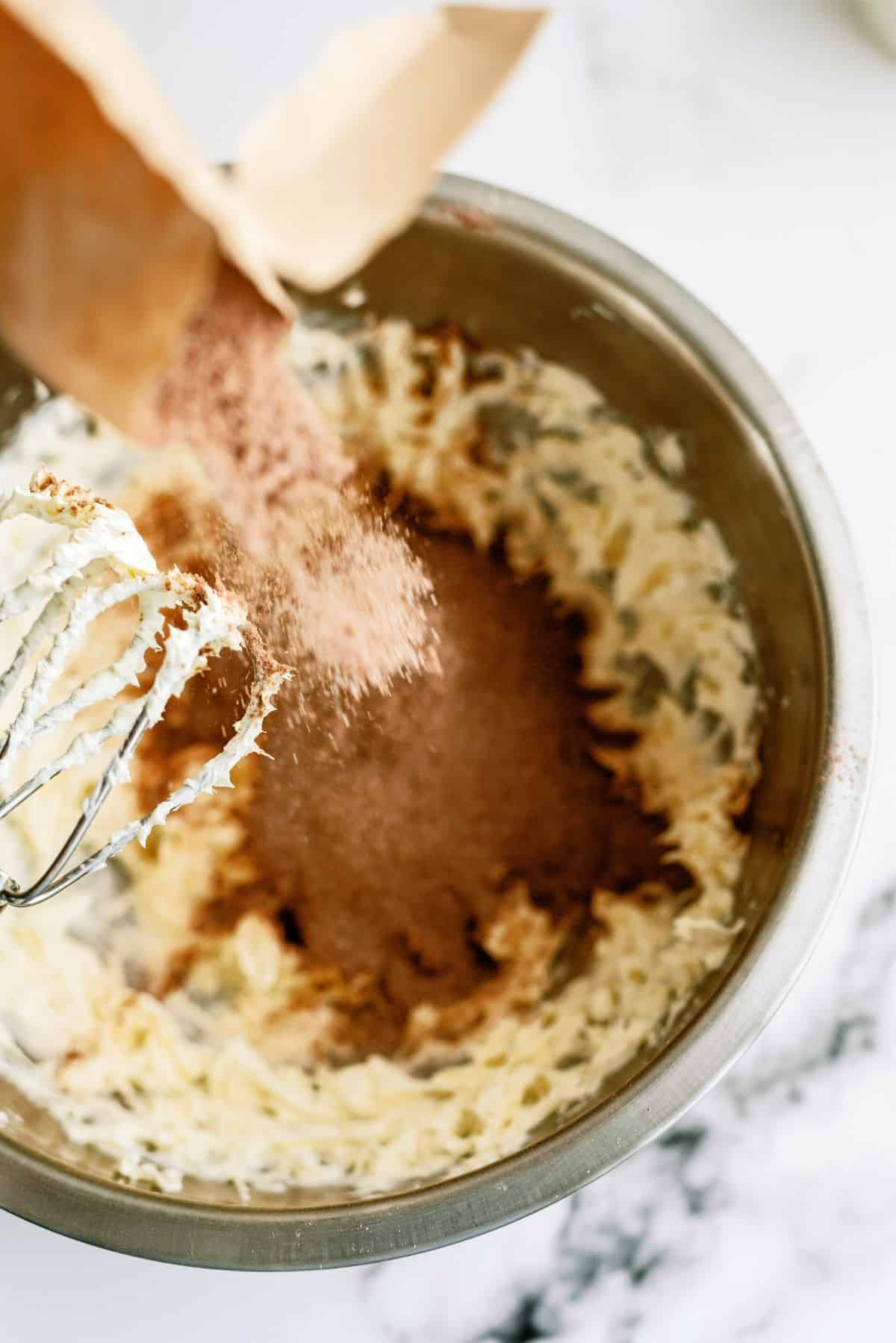 Pudding, cream cheese and milk mixed together in mixing bowl