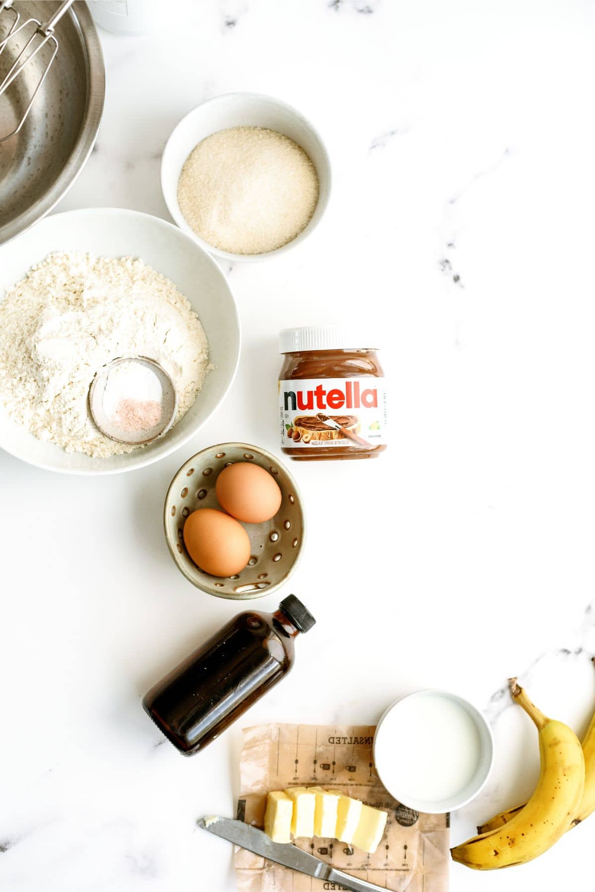 Ingredients needed to make Nutella Banana Bread Recipe