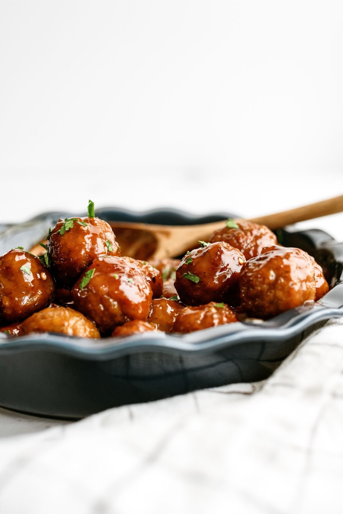 Slow Cooker Honey Buffalo Meatballs in a serving dish