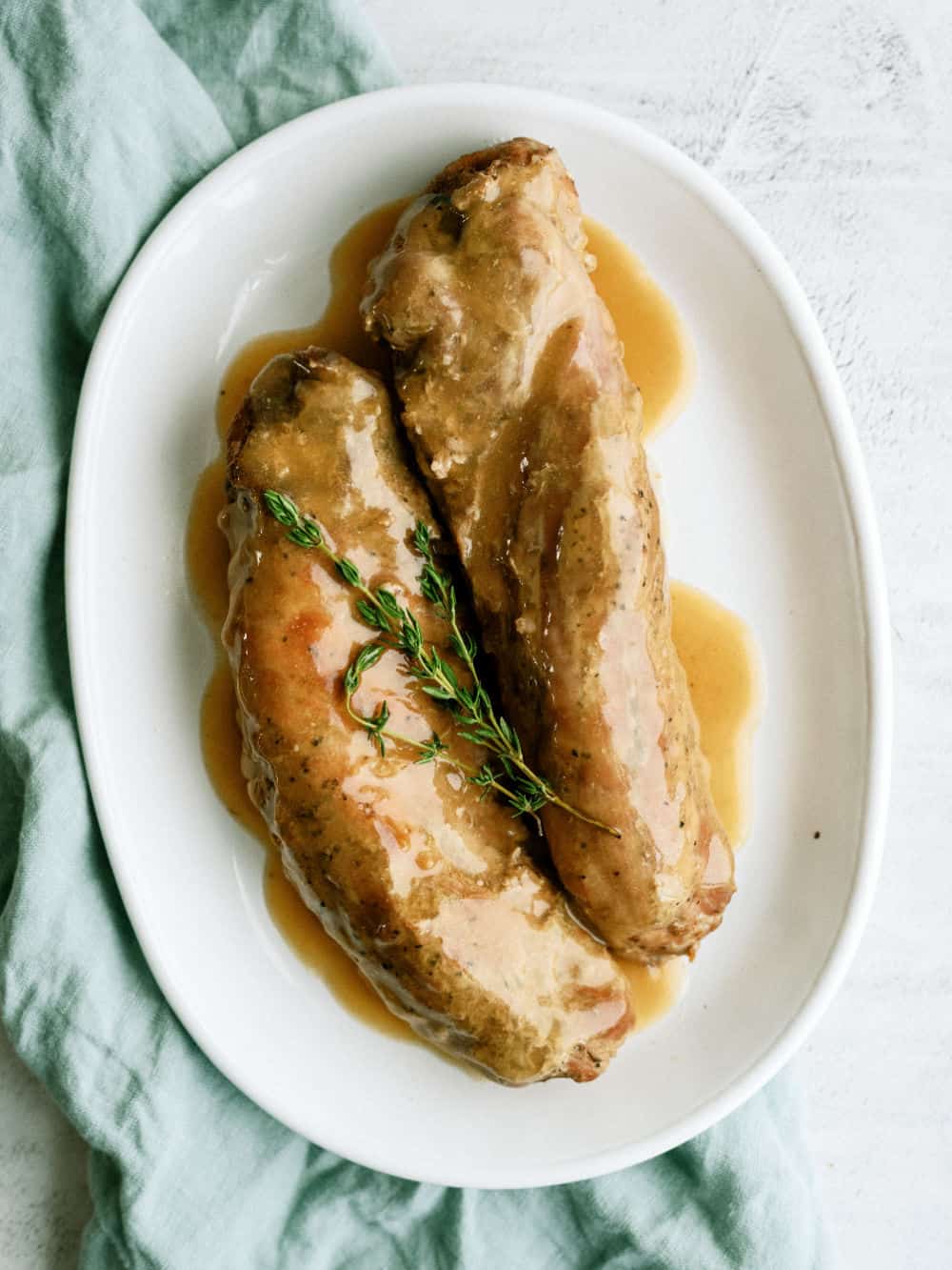 Cooked Instant Pot Maple and Brown Sugar Pork on a serving plate