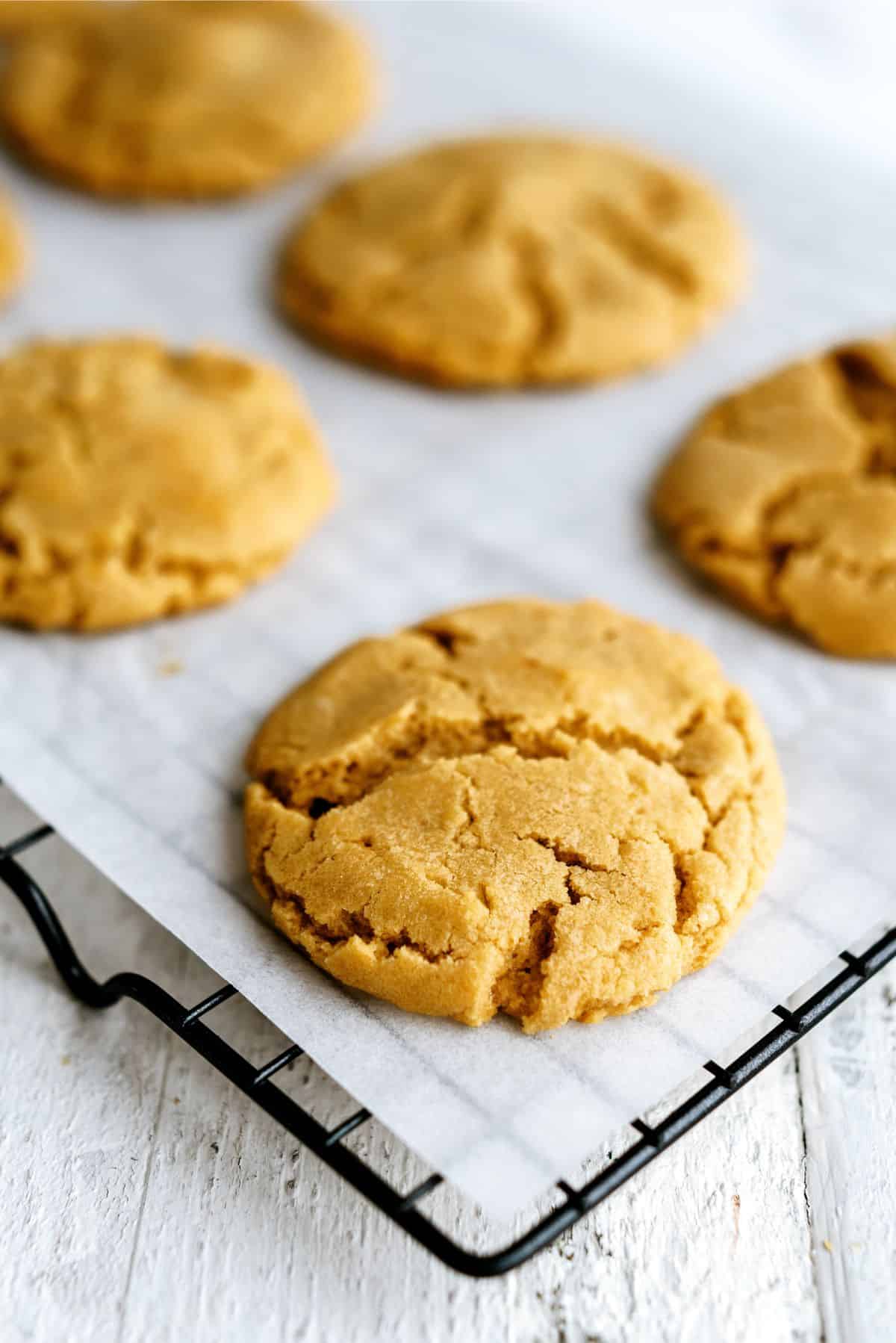 Apple Cider Caramel Cookies on a cooling rack