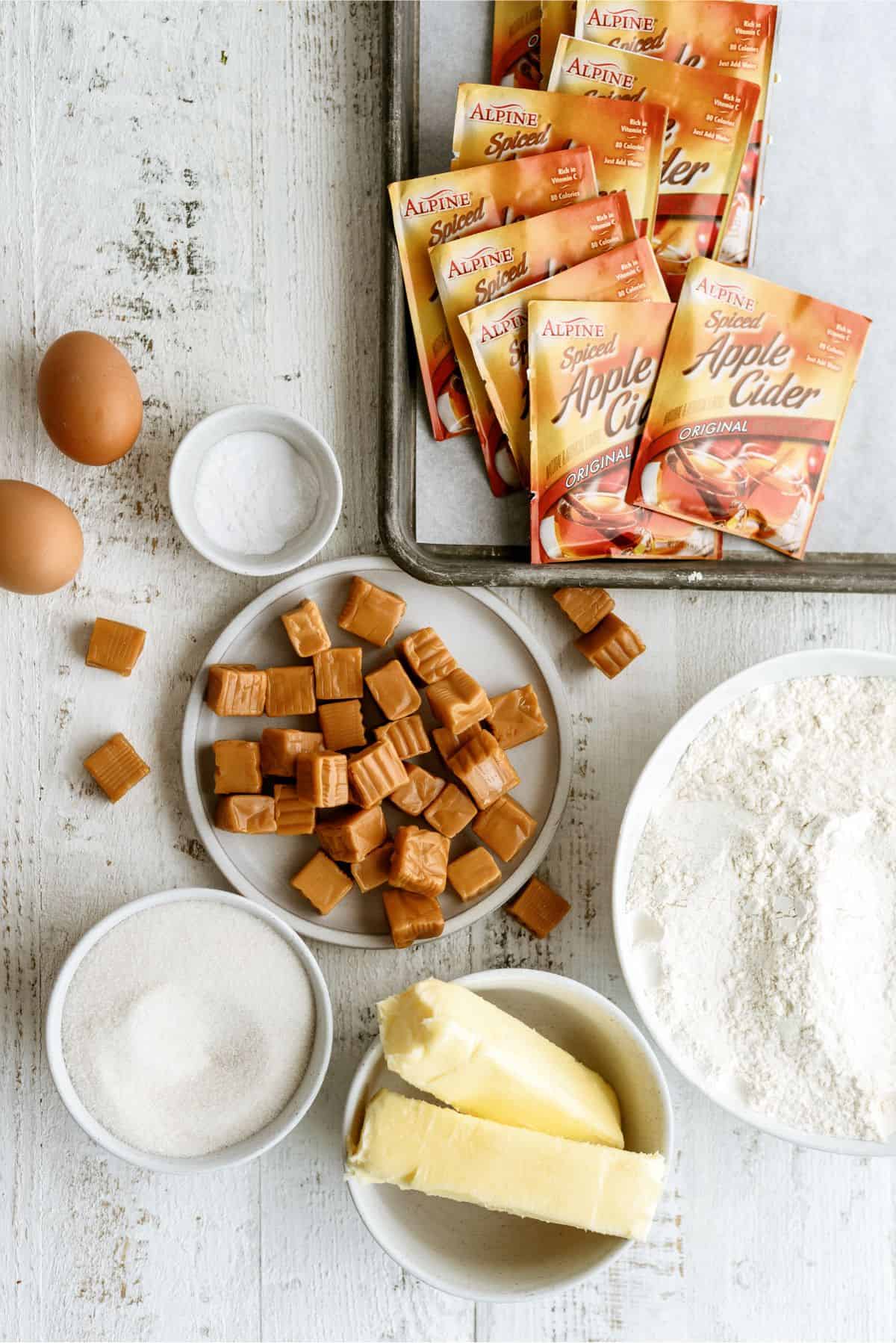 Ingredients needed to make Apple Cider Caramel Cookies