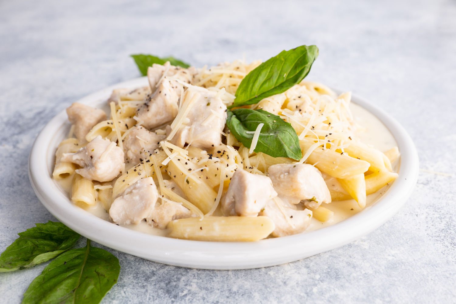 Instant Pot Chicken Alfredo Penne Pasta on a plate