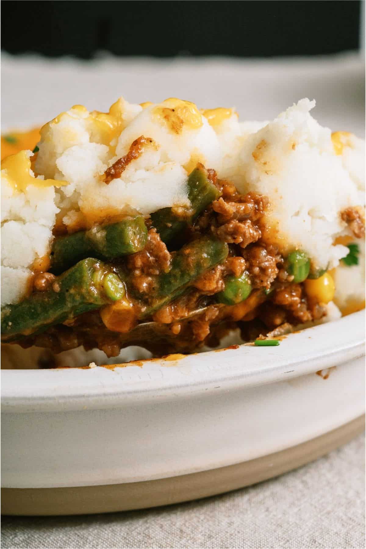 A close up of the insides of Ground Beef Shepherd's Pie.