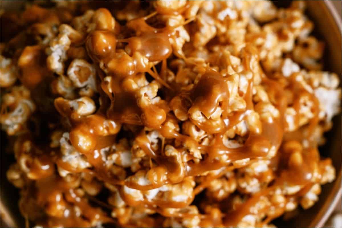 Close up of Homemade Caramel Popcorn.