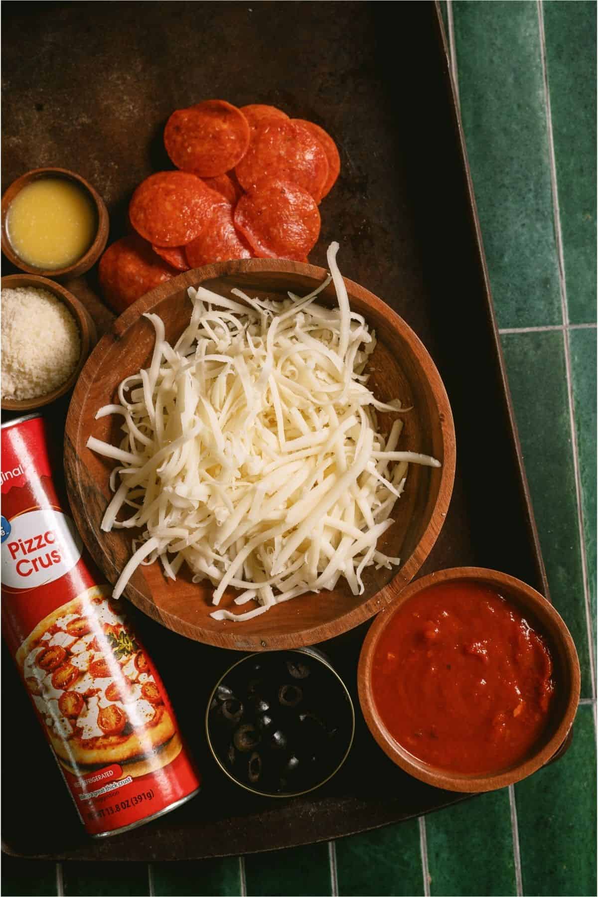 Ingredients needed to make Mummy Pizza Braid.