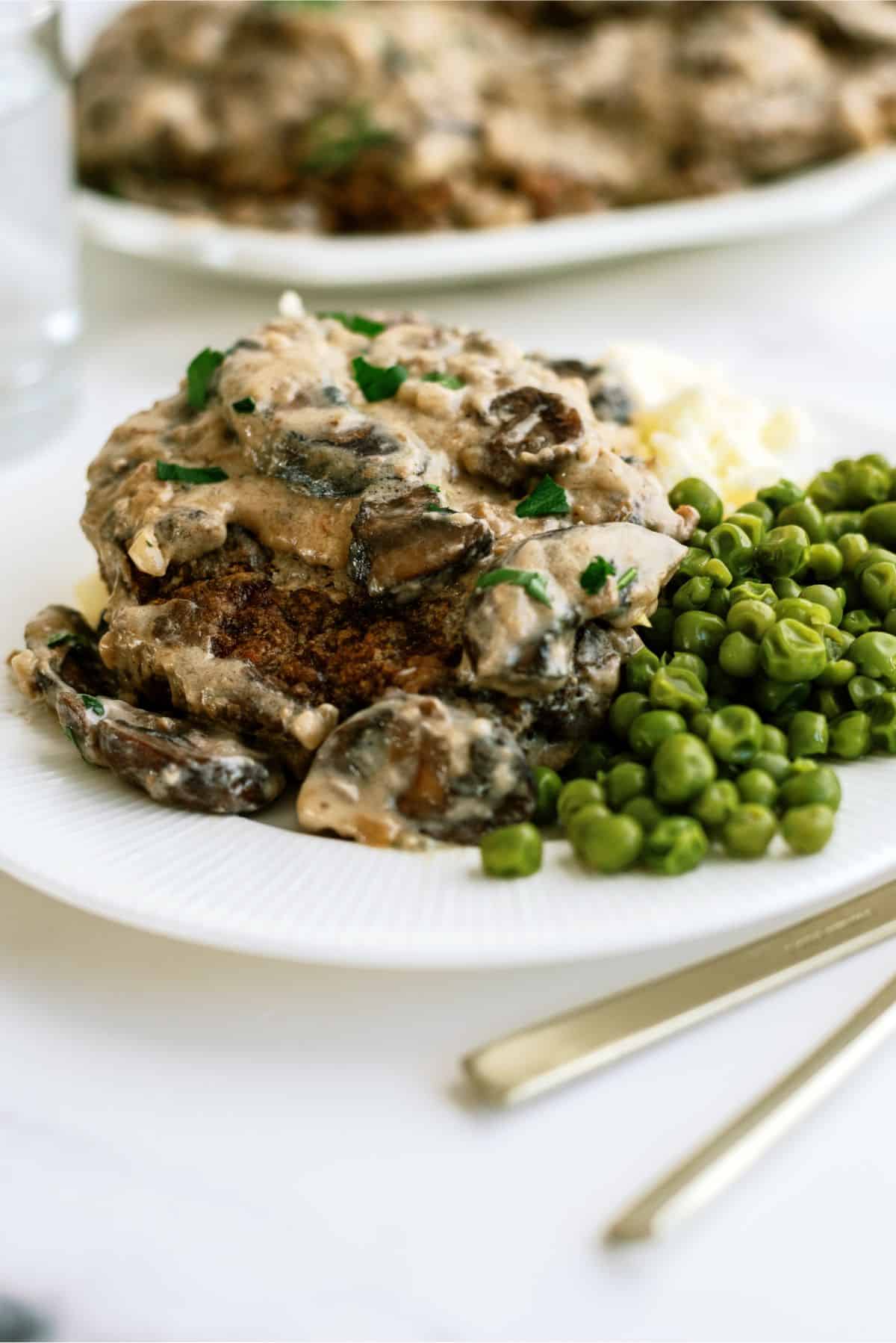 Poor Man’s Hamburger Steaks and Mashed Potatoes on a plate