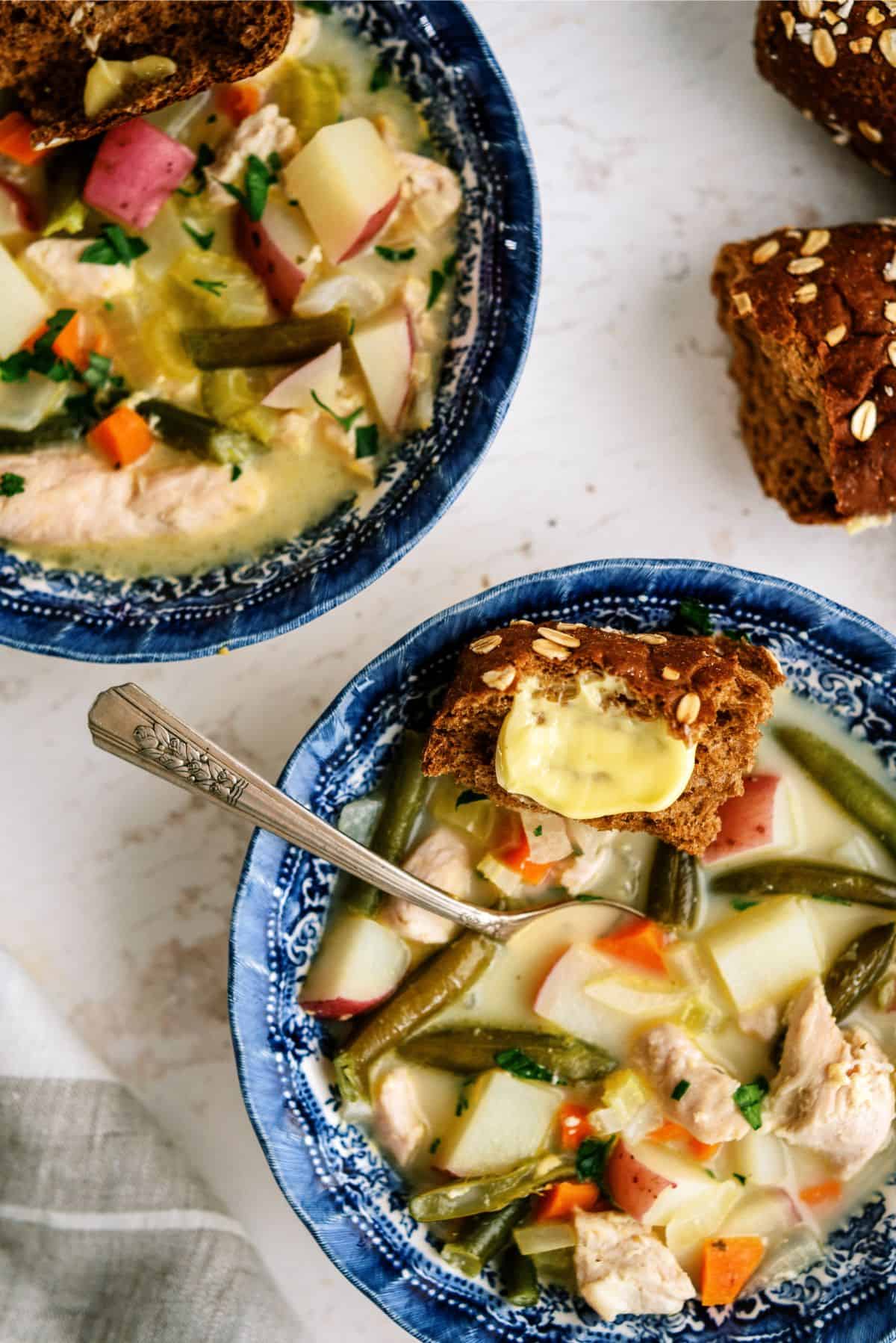 2 bowls of Slow Cooker Creamy Chicken Stew