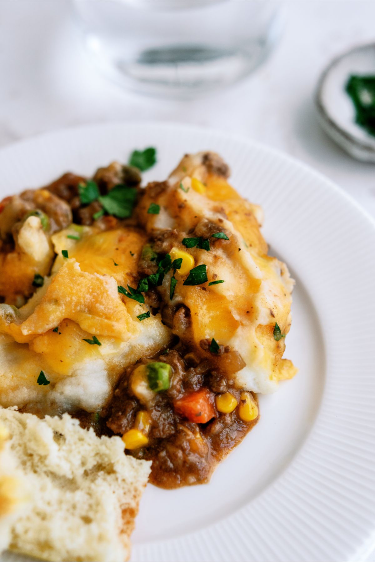 A serving of Slow Cooker Ground Beef Shepherd’s Pie Recipe on a plate
