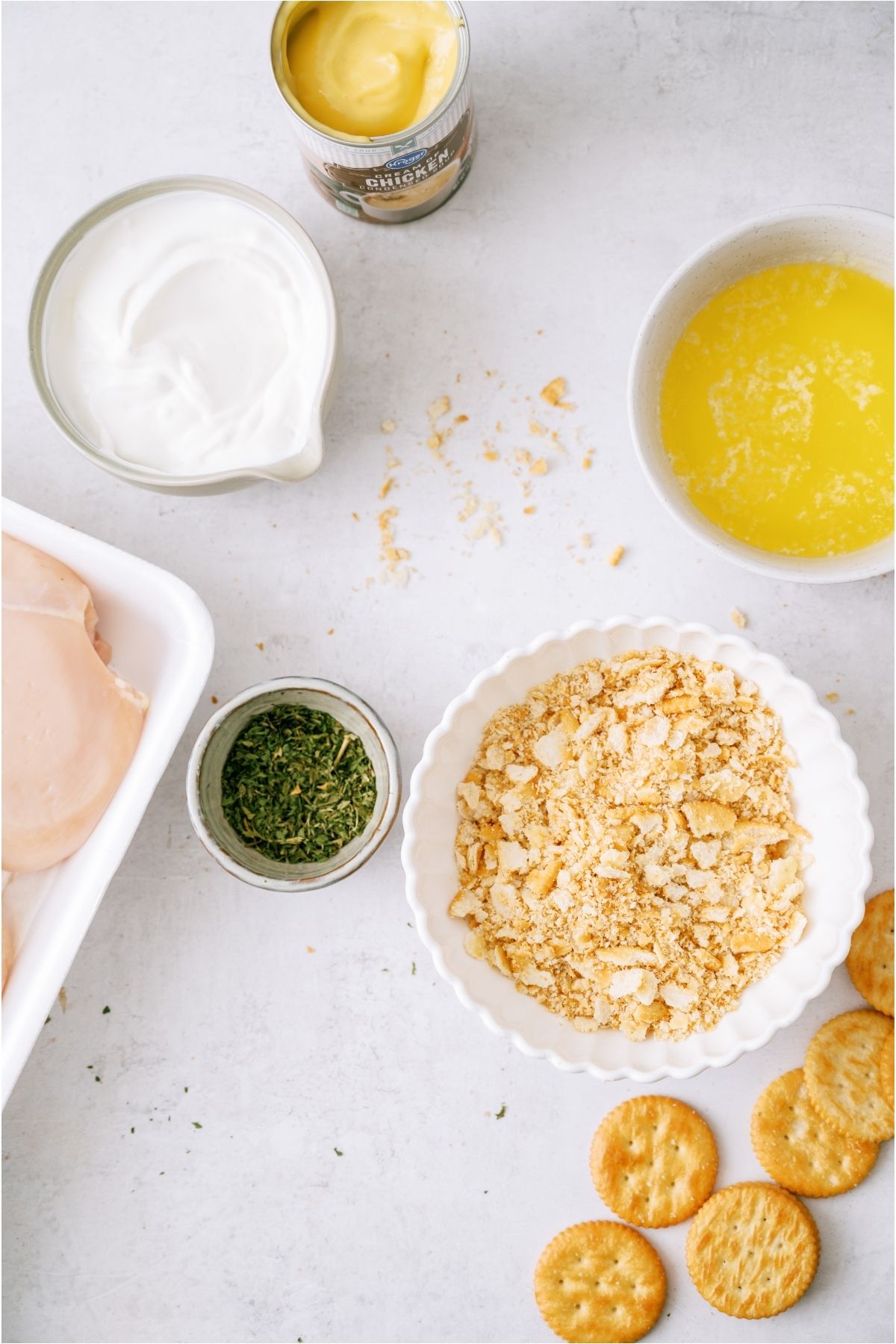 Ingredients needed to make Slow Cooker Ritz Chicken.