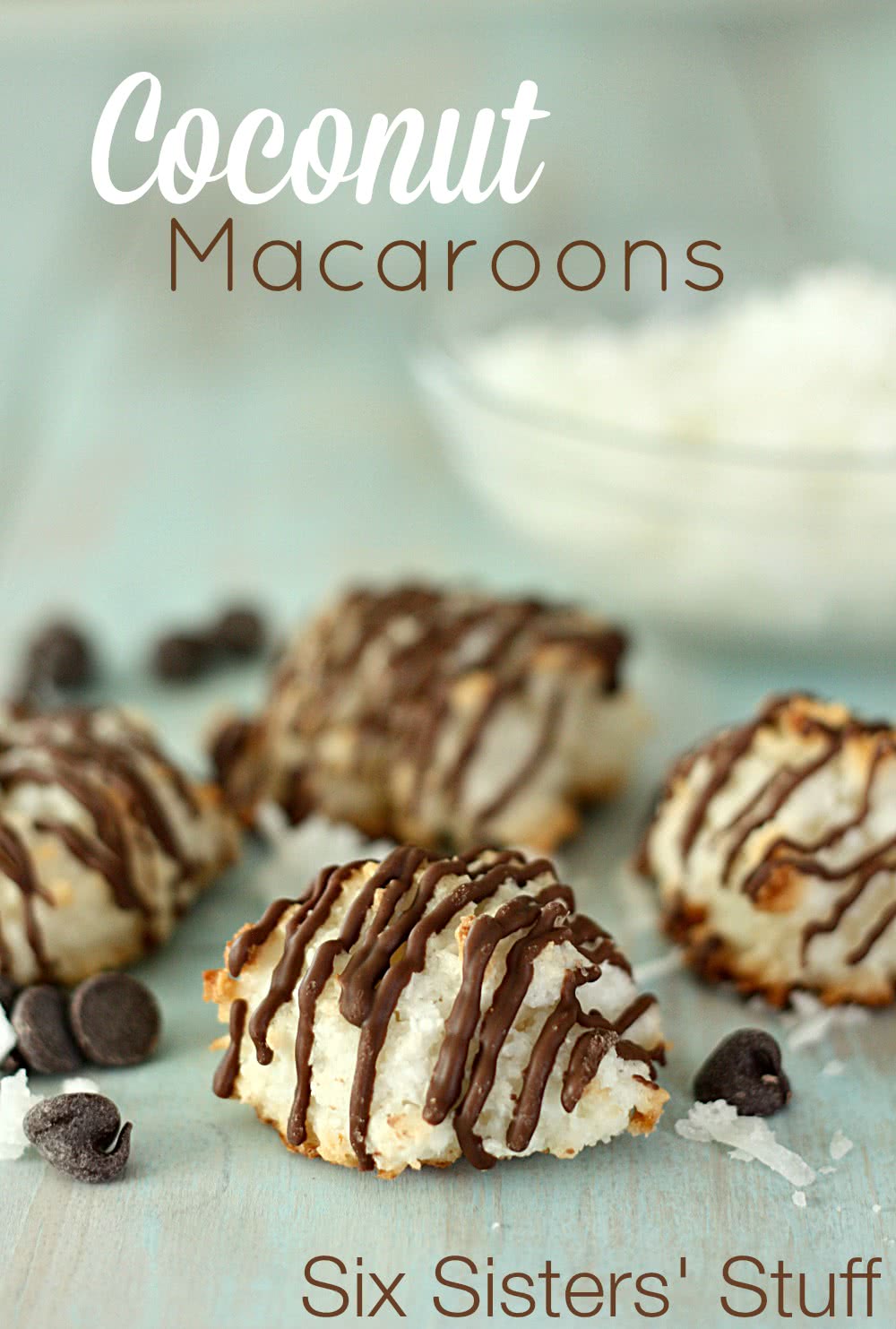 Coconut Macarons with Chocolate Drizzle