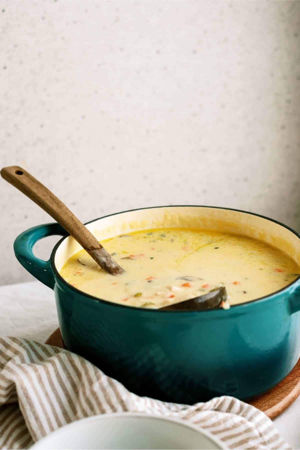 Creamy Chicken and Wild Rice Soup in a stock pot