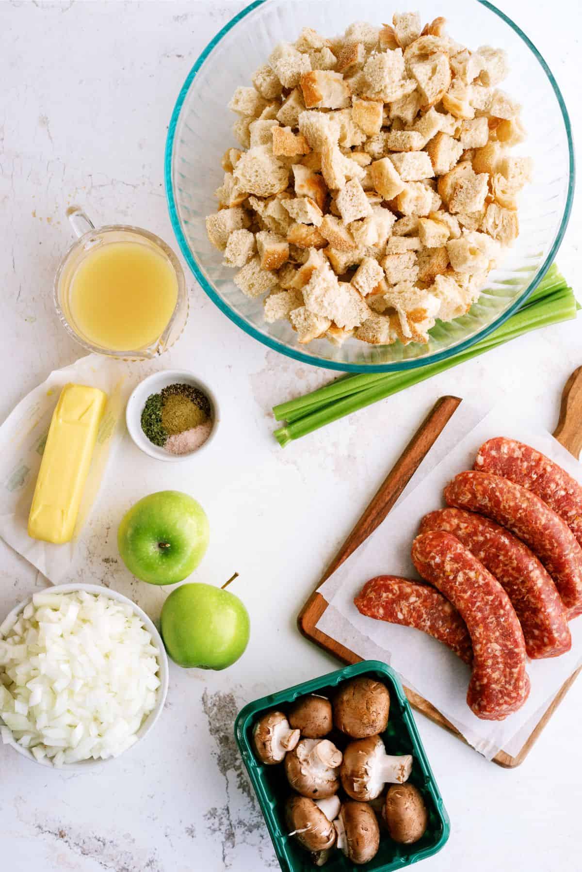 Ingredients to make Easy Homemade Sausage Stuffing Recipe