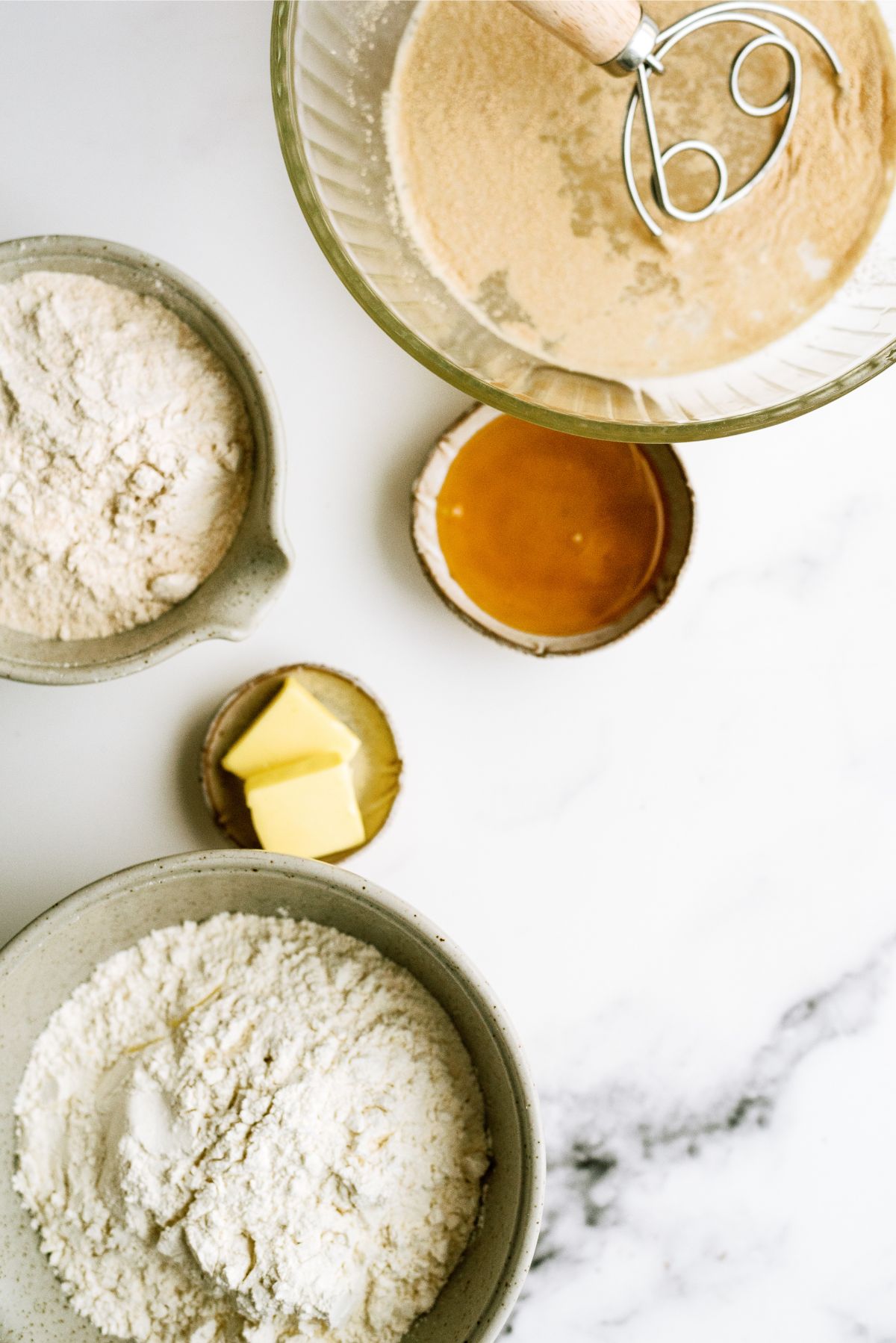 Ingredients needed to make No Knead Honey Wheat Dinner Rolls Recipe