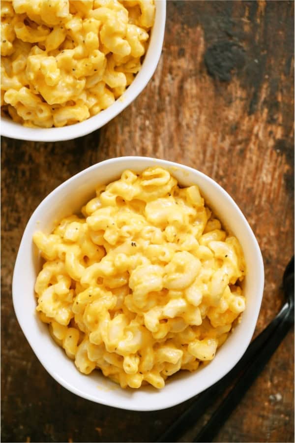 2 bowls of Slow Cooker Creamy Macaroni and Cheese.