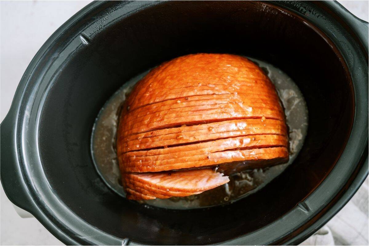 Slow Cooker Honey Baked Ham in slow cooker.