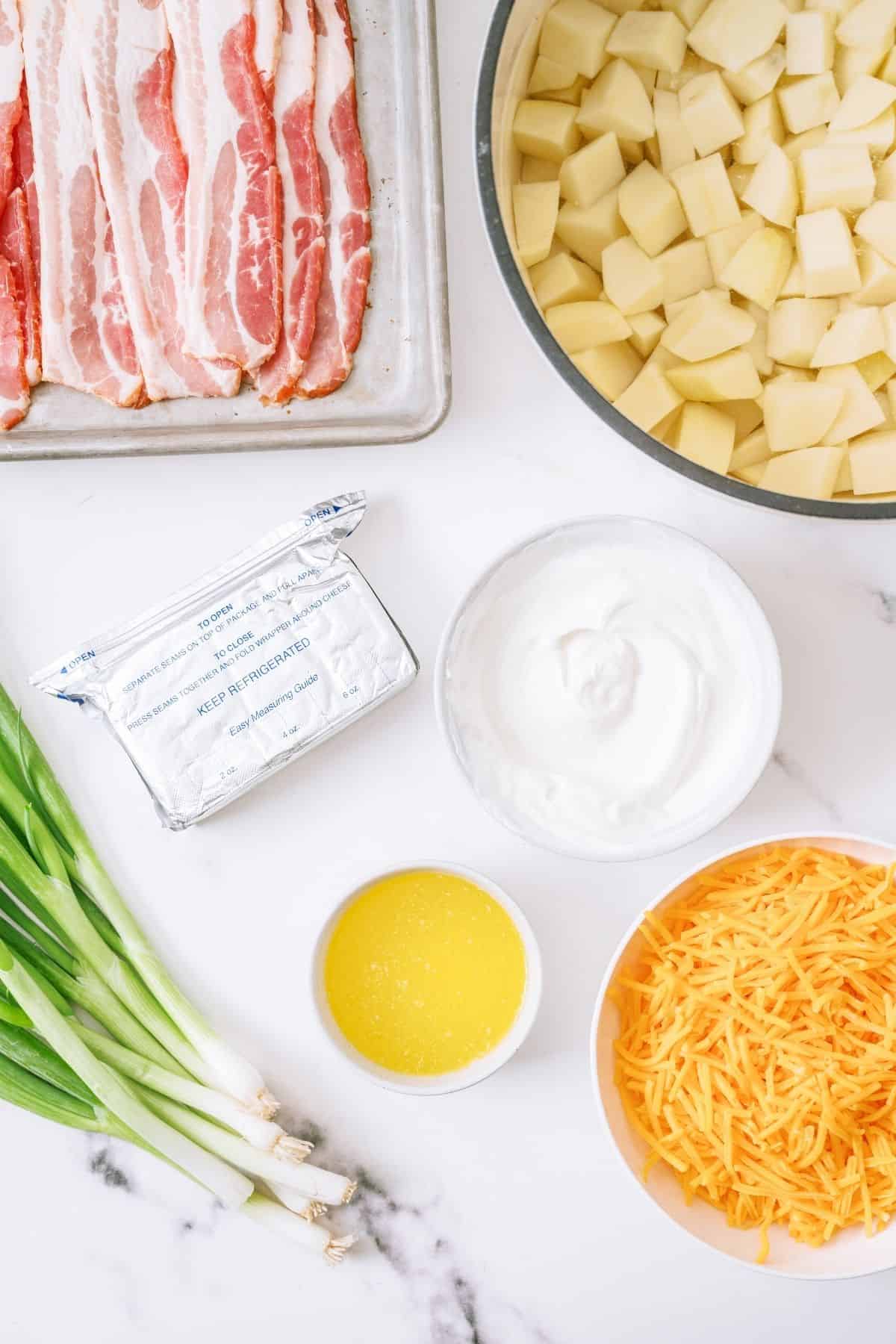 Ingredients needed to make Twice Baked Potato Casserole.