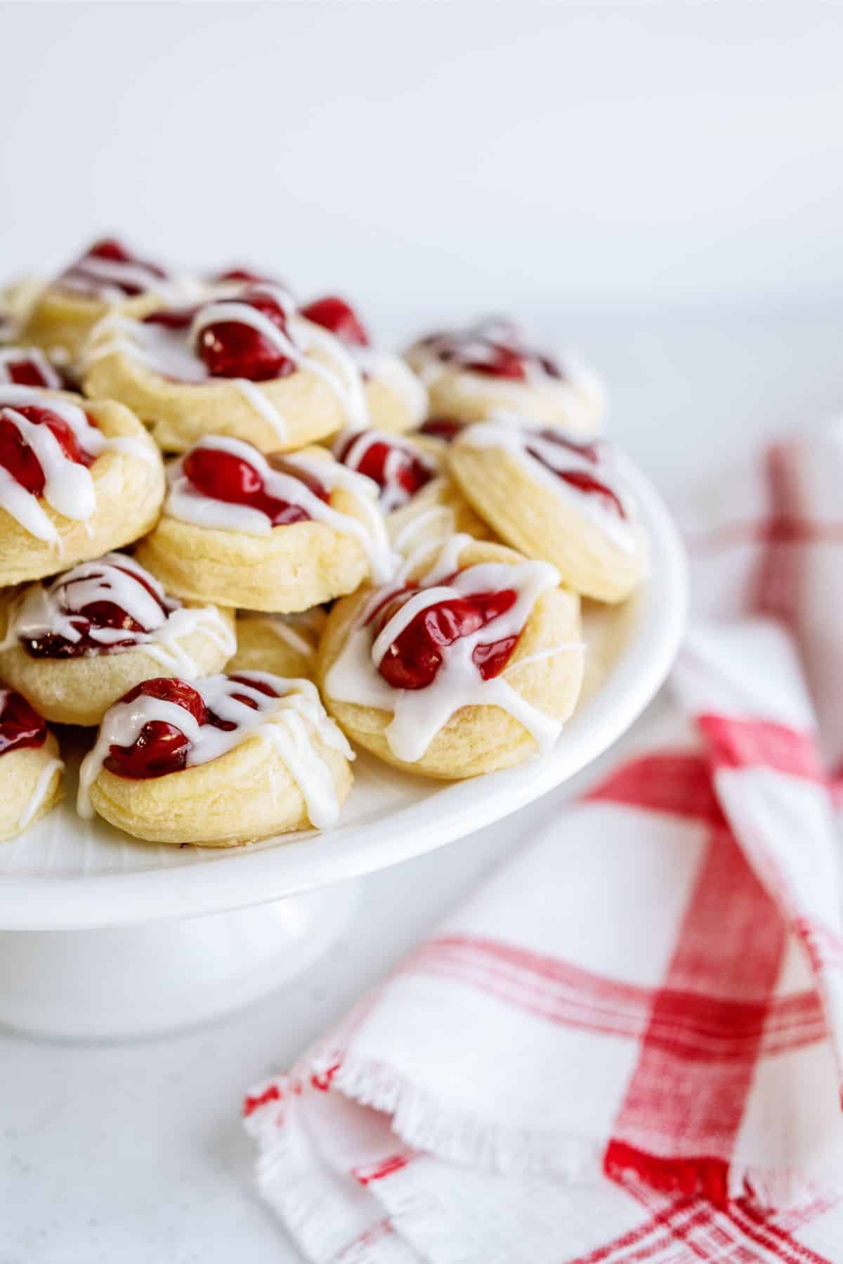 Cherry Danish Cookies on a cake stand