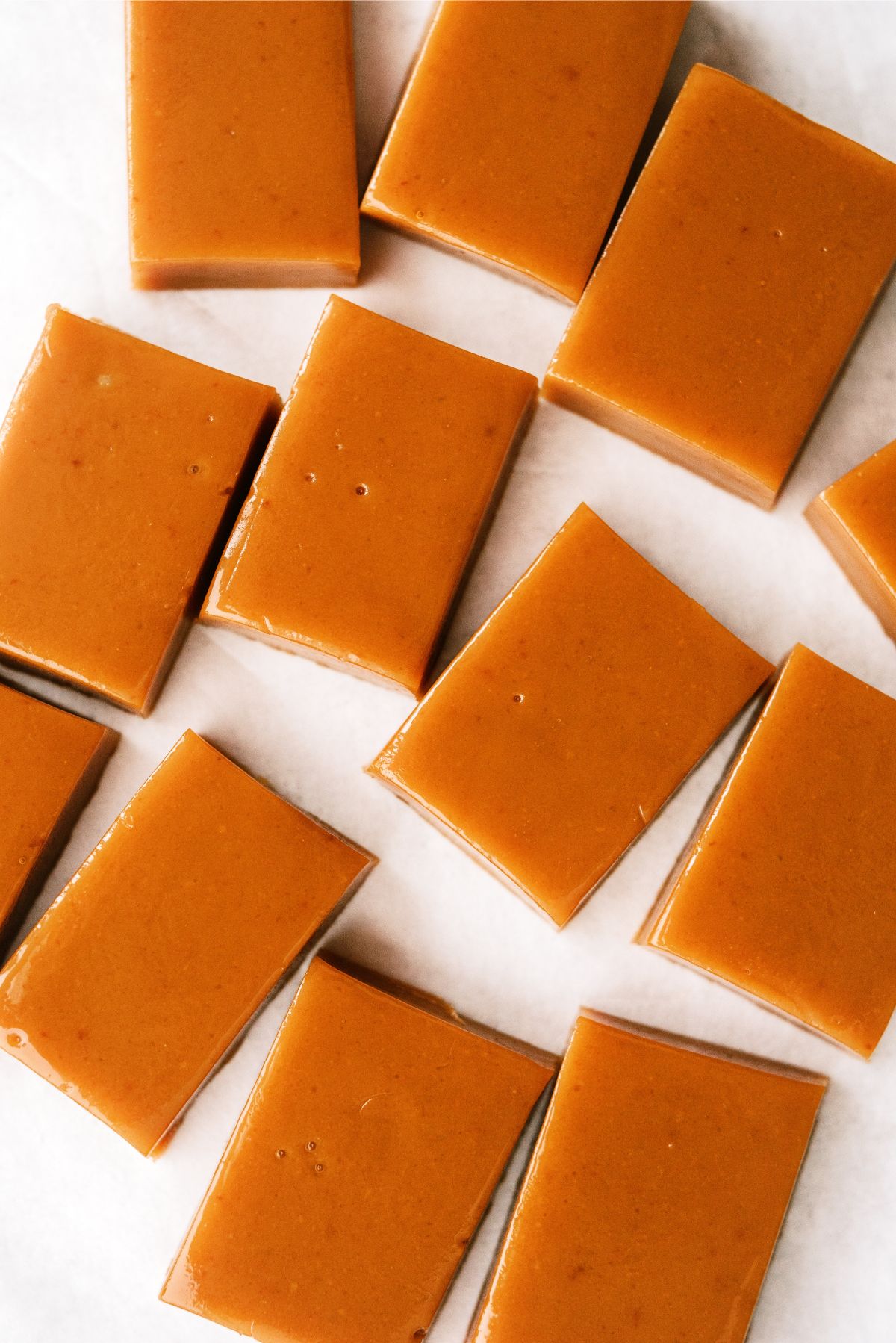 Homemade Caramels cut into rectangles