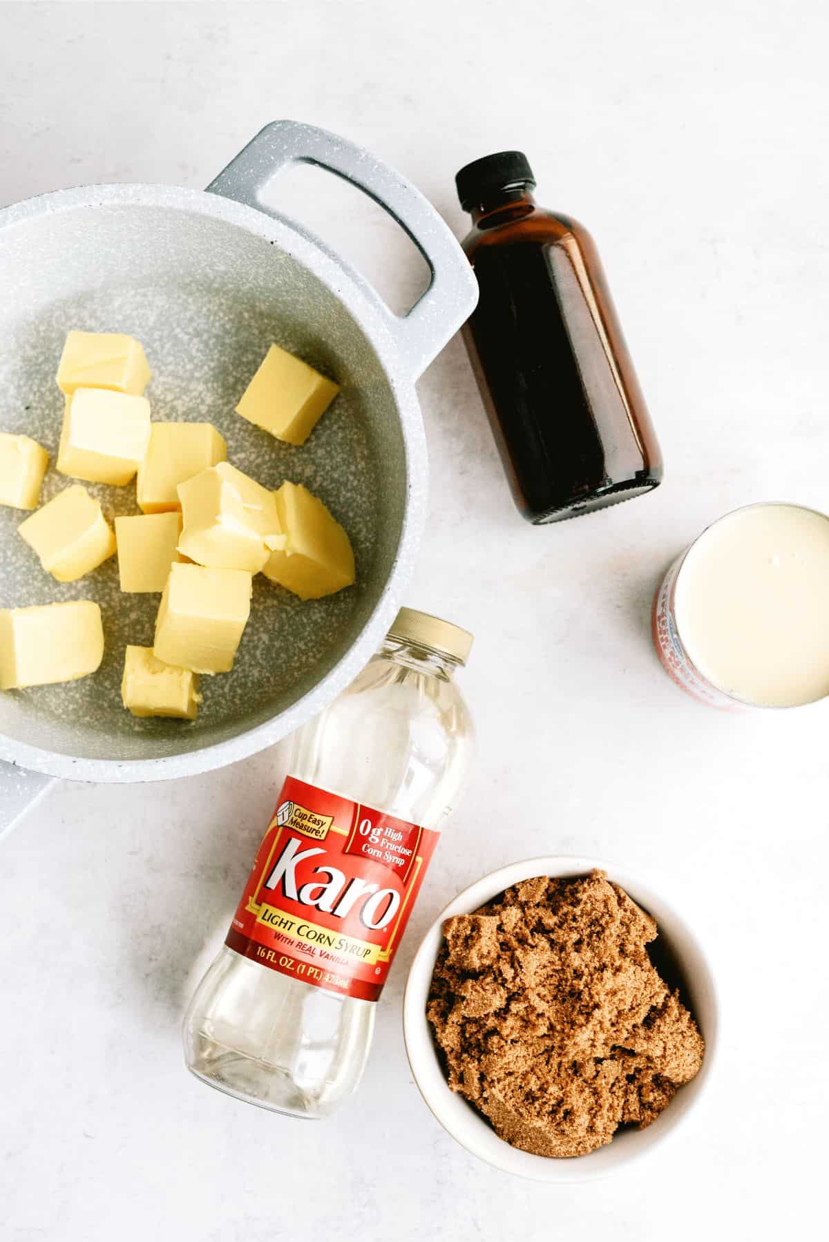 Ingredients needed to make Homemade Caramels.