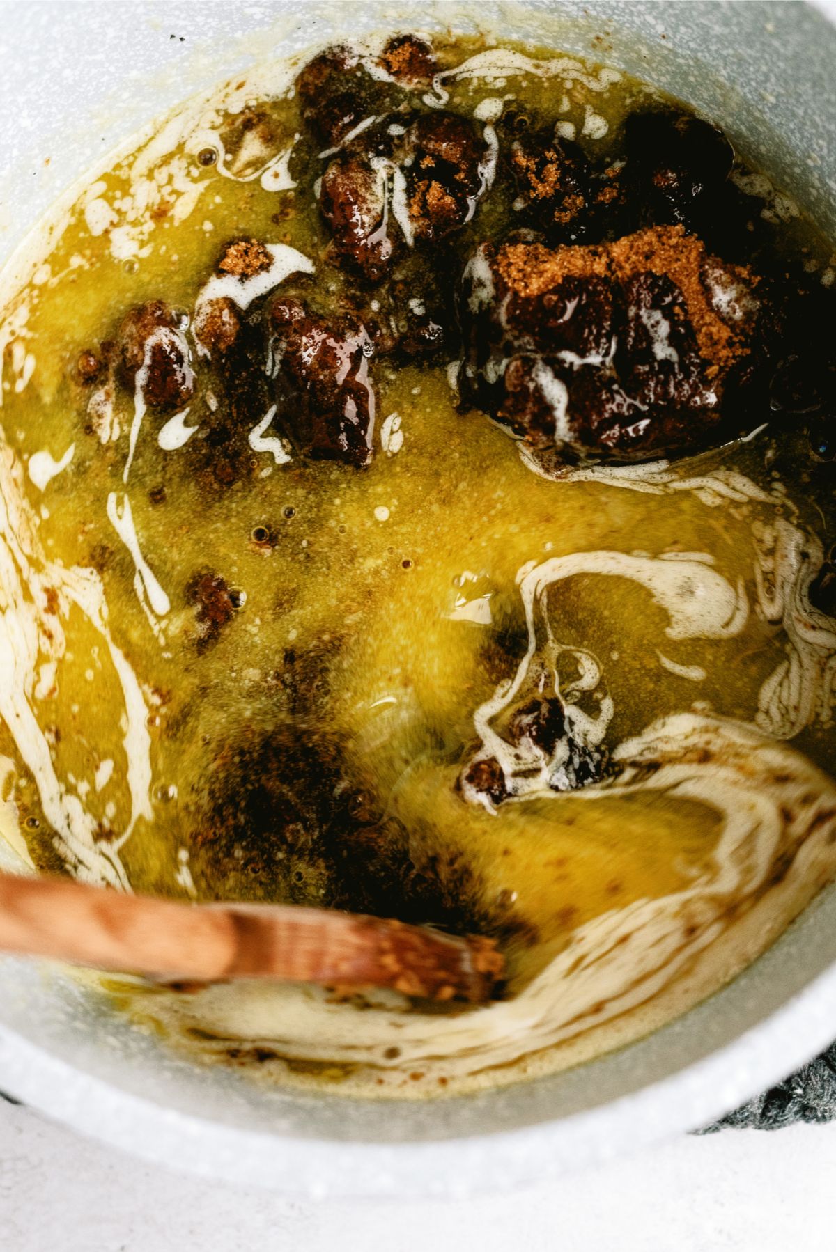 Brown sugar and butter melted together in a sauce pan