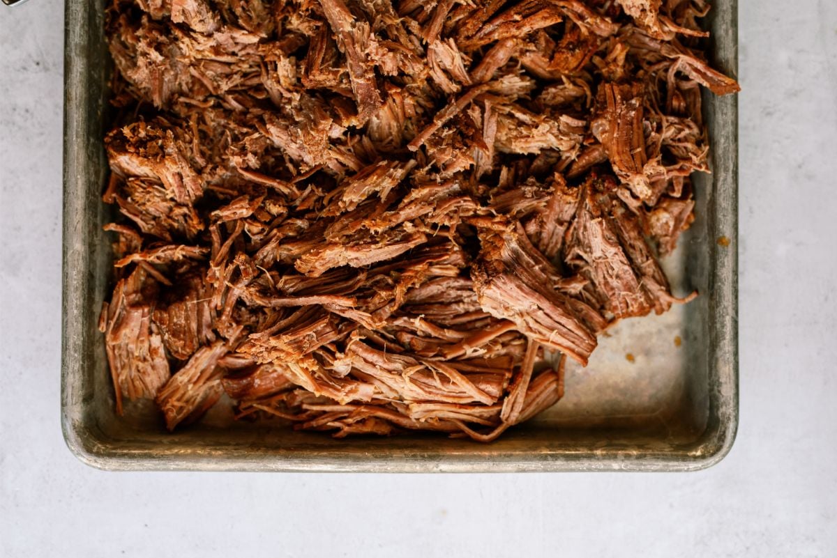 Shredded beef on a sheet pan