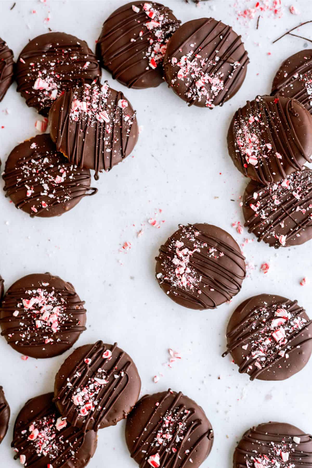 Top view of No Bake Thin Mint Ritz Cracker Cookies