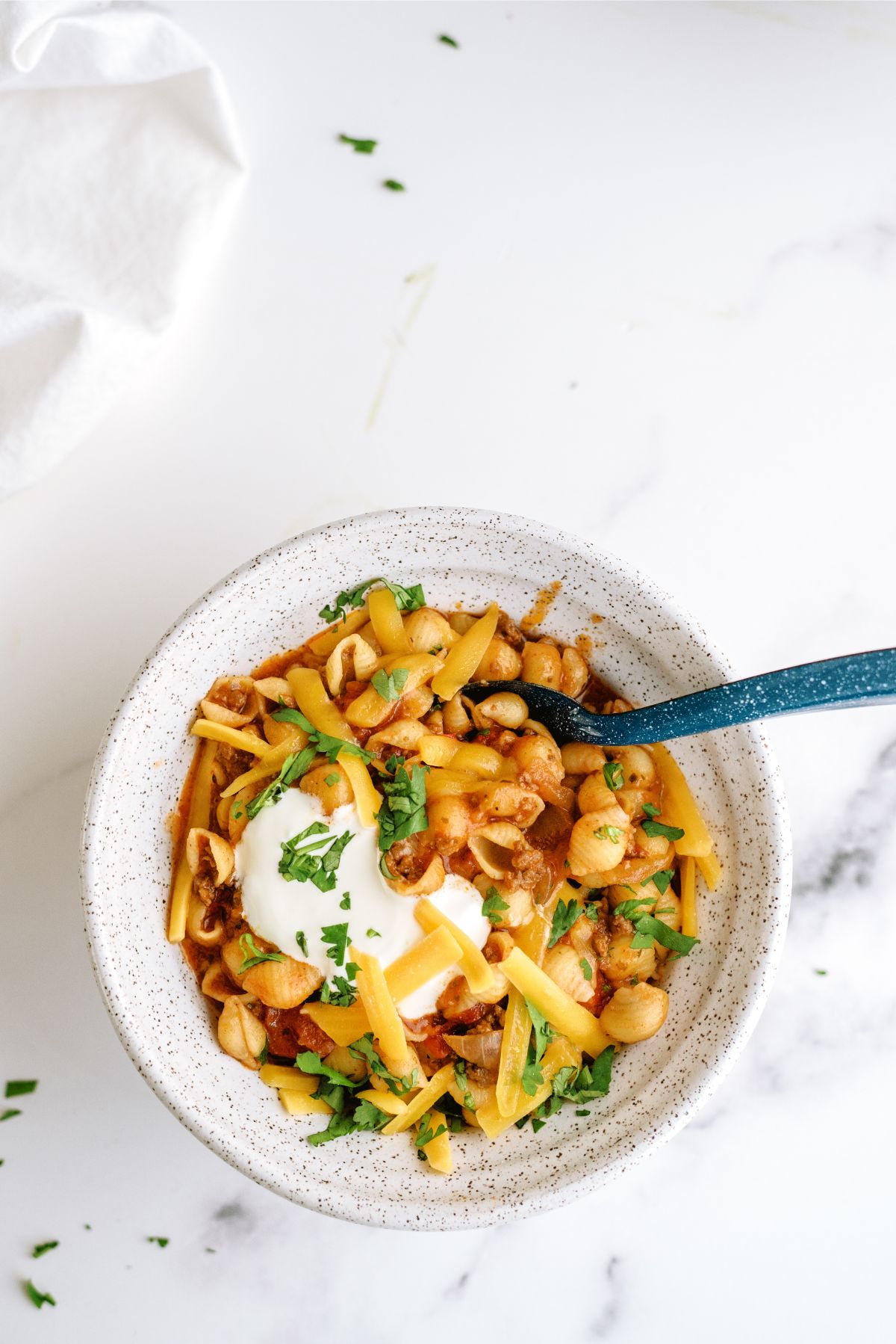 Slow Cooker Cheesy Beef Taco Pasta served in a bowl