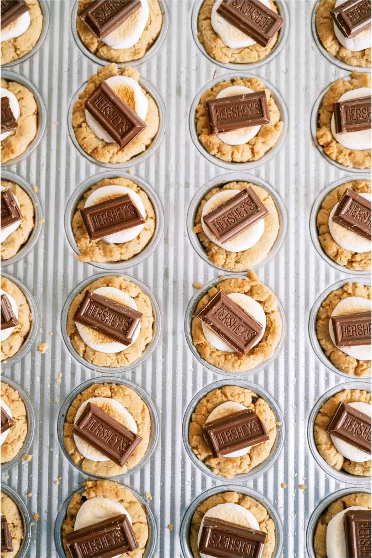 S’mores Cookie Cups in a mini muffin tin.