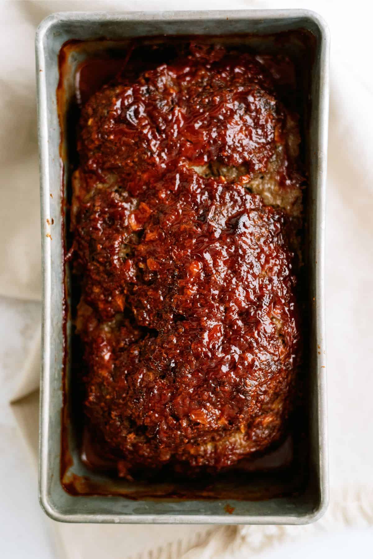 Grandma A’s Meatloaf in a loaf pan