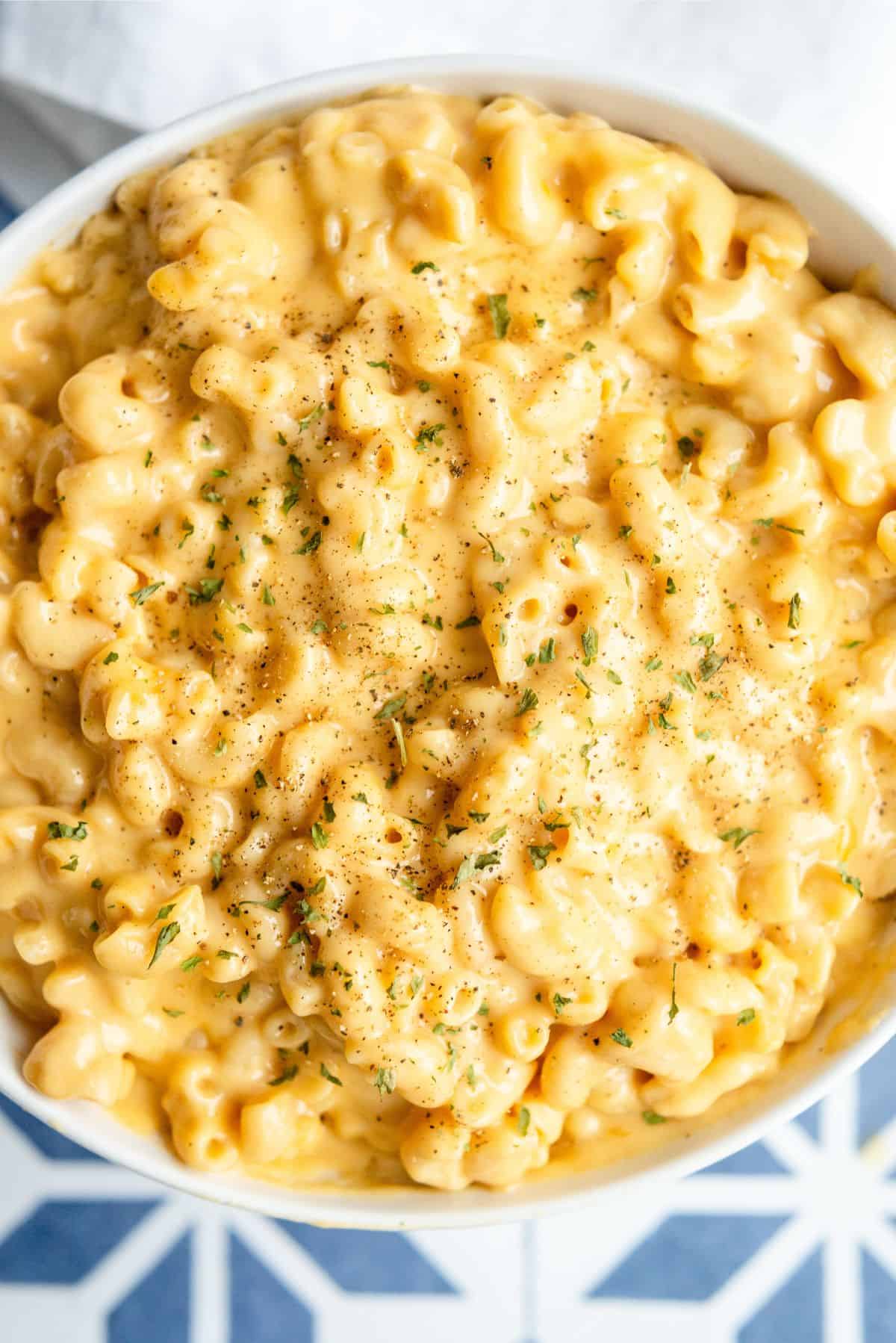 Close up of Instant Pot Easy Mac and Cheese in a serving bowl